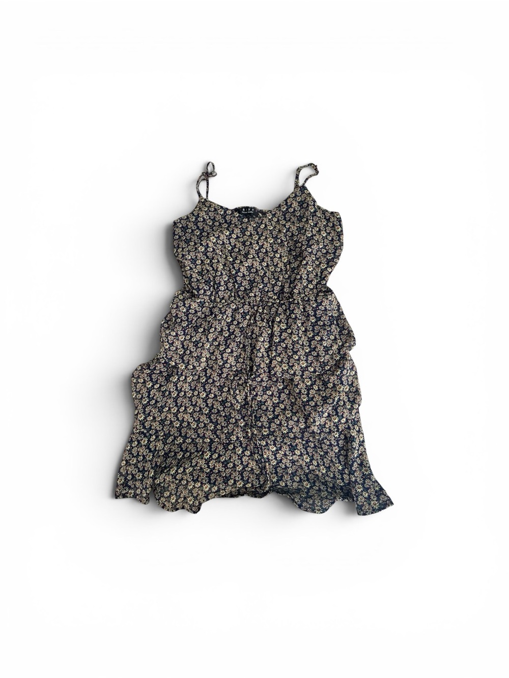 Trixxi Navy Floral Spaghetti Strap Dress with Yellow & Orange Flowers